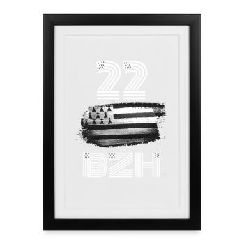 Bretagne BZH-numéro département Breton - Affiche encadrée (27 × 37 cm) - noir - Devant