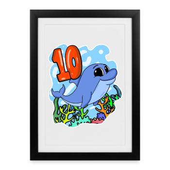 10th Birthday Motif Dolphin - ten years - Framed poster (27 × 37 cm) - black - Front