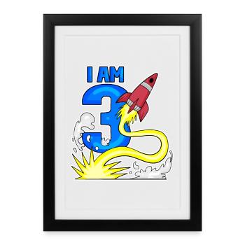 3 Birthday Boy Astronaut Rocket - Three Years - Framed poster (27 × 37 cm) - black - Front