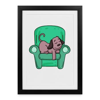 Chien endormi - Affiche encadrée (27 × 37 cm) - noir - Devant