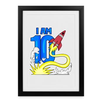 10 Birthday Boy Astronaut Rocket - Dix ans - Affiche encadrée (27 × 37 cm) - noir - Devant