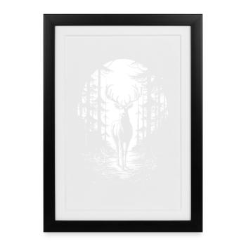 Silhouette de cerf dans les bois - Affiche encadrée (27 × 37 cm) - noir - Devant