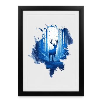 Cerfs dans les bois - Affiche encadrée (27 × 37 cm) - noir - Devant