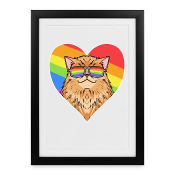 Rainbow - Cat Persian cat with glasses and heart - Framed poster (27 × 37 cm) - black - Front