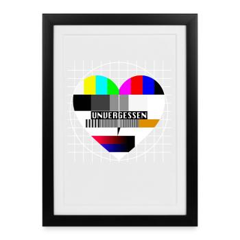 Testbild Herz Unvergessen TV 90er Party 80er Jahre - Gerahmtes Poster (27 × 37 cm) - Schwarz - Vorne
