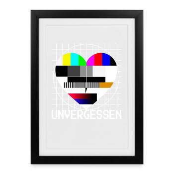 Testbild Herz Unvergessen TV 90er Party 80er Jahre - Gerahmtes Poster (27 × 37 cm) - Schwarz - Vorne