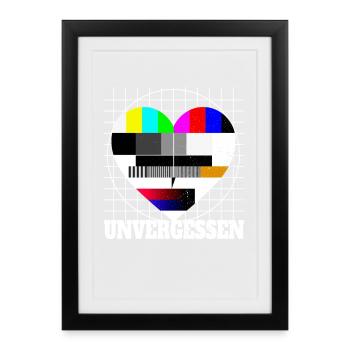 Testbild Herz Unvergessen TV 90er Party 80er Jahre - Gerahmtes Poster (27 × 37 cm) - Schwarz - Vorne