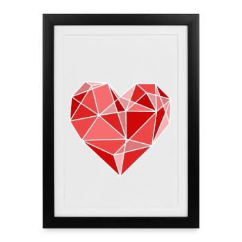 Polygon Heart Valentine Romance Love Hearts - Affiche encadrée (27 × 37 cm) - noir - Devant
