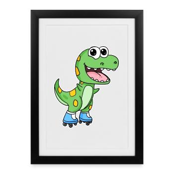 Patinage de dinosaures - Affiche encadrée (27 × 37 cm) - noir - Devant