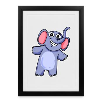 Niedlicher Kleiner Elefant - Gerahmtes Poster (27 × 37 cm) - Schwarz - Vorne