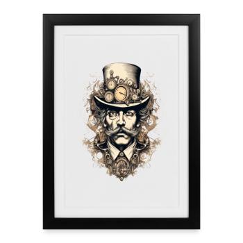 Steampunk Gentleman avec des montres - Affiche encadrée (27 × 37 cm) - noir - Devant