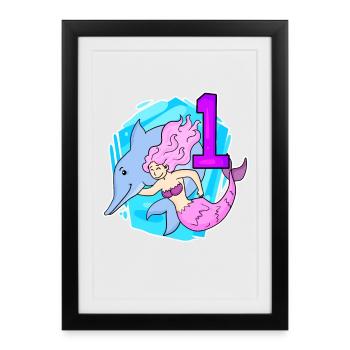 Girl - 1st Birthday Mermaid - Daughter - Framed poster (27 × 37 cm) - black - Front