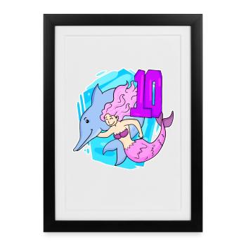 Girl - 10th Birthday Mermaid - Daughter - Framed poster (27 × 37 cm) - black - Front
