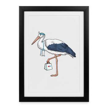 Stéthoscope de l’infirmière cigogne - Affiche encadrée (27 × 37 cm) - noir - Devant