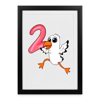 Mouette à motif 2ème anniversaire - deux ans - Affiche encadrée (27 × 37 cm) - noir - Devant