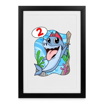 2ème anniversaire Motif Shark Pirate - Deux ans - Affiche encadrée (27 × 37 cm) - noir - Devant