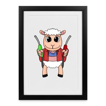 Gas station attendant sheep gas station - Framed poster (27 × 37 cm) - black - Front