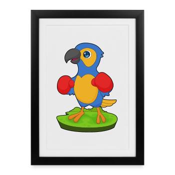 Boxeur Perroquet Gants de boxe Boxe Boxe - Affiche encadrée (27 × 37 cm) - noir - Devant