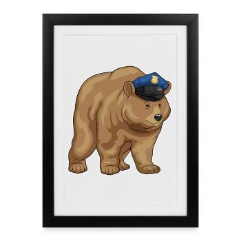 Bear Policier Casquette de police Police - Affiche encadrée (27 × 37 cm) - noir - Devant