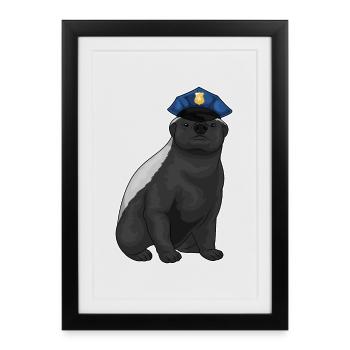 Badger Policeman Police Cap Police - Framed poster (27 × 37 cm) - black - Front