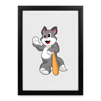 Battes de baseball de baseball pour chats - Affiche encadrée (27 × 37 cm) - noir - Devant