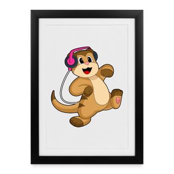 Suricate Headphones Musique - Affiche encadrée (27 × 37 cm) - noir - Devant