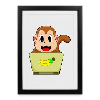 Ordinateur portable singe - Affiche encadrée (27 × 37 cm) - noir - Devant