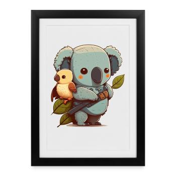 Koala et petit oiseau prêts pour une aventure - Affiche encadrée (27 × 37 cm) - noir - Devant