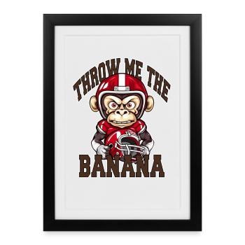 Throw me the Banana Affe der Football spielt - Gerahmtes Poster (27 × 37 cm) - Schwarz - Vorne