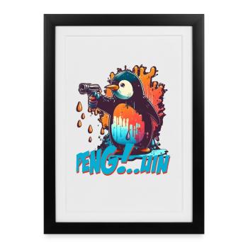 Stylo.. Guin Penguin avec pistolet - Affiche encadrée (27 × 37 cm) - noir - Devant