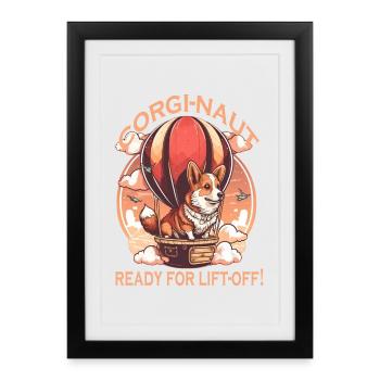 Corginaut en montgolfière - Affiche encadrée (27 × 37 cm) - noir - Devant