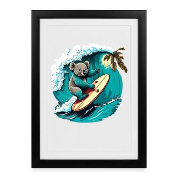 Koala s’amuse à surfer - Affiche encadrée (27 × 37 cm) - noir - Devant