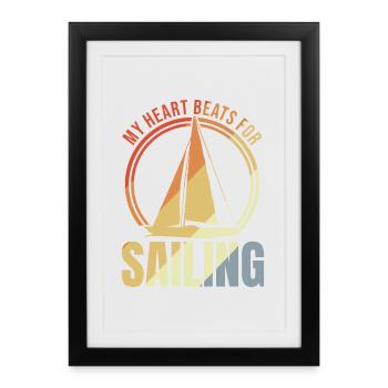 Mon cœur bat pour la voile - Affiche encadrée (27 × 37 cm) - noir - Devant