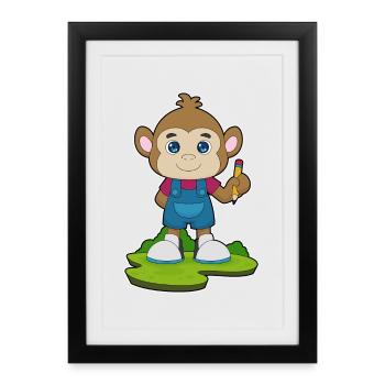 École de crayons Monkey Student - Affiche encadrée (27 × 37 cm) - noir - Devant