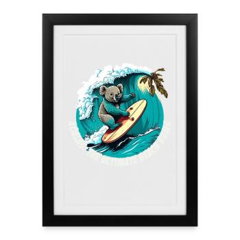 Beach Bums Koala s’amuse à surfer - Affiche encadrée (27 × 37 cm) - noir - Devant