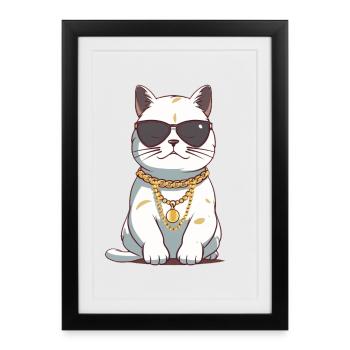Cool cat with sunglasses and gold chain - Framed poster (27 × 37 cm) - black - Front
