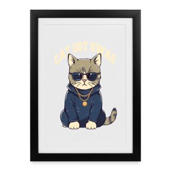 Vous avez Swag Cat avec des lunettes de soleil - Affiche encadrée (27 × 37 cm) - noir - Devant