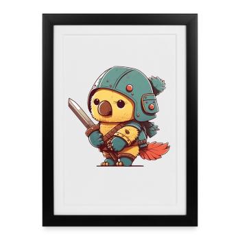 Oiseau en tenue de guerrier - Affiche encadrée (27 × 37 cm) - noir - Devant