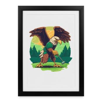 Golf-playing eagle - Framed poster (27 × 37 cm) - black - Front