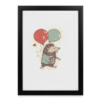Hérissons avec ballons - Affiche encadrée (27 × 37 cm) - noir - Devant