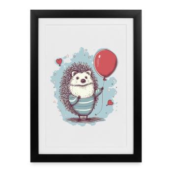 Hérisson mignon avec ballon - Affiche encadrée (27 × 37 cm) - noir - Devant