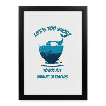 Whale in teacup with lettering - Framed poster (27 × 37 cm) - black - Front