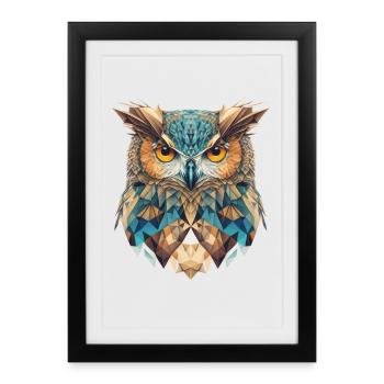 Tête de hibou géométrique - Affiche encadrée (27 × 37 cm) - noir - Devant