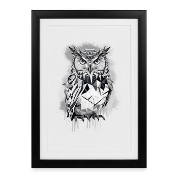Hibou géométrique - Affiche encadrée (27 × 37 cm) - noir - Devant