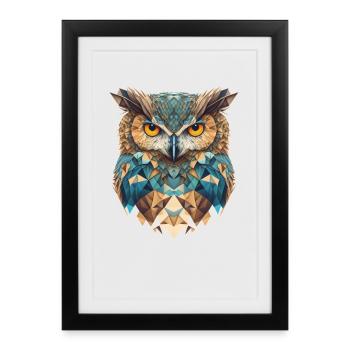 Tête de hibou géométrique - Affiche encadrée (27 × 37 cm) - noir - Devant
