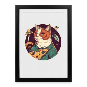 chat avec des tranches de pizza - Affiche encadrée (27 × 37 cm) - noir - Devant