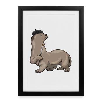 Otter Painter Brush Painting - Framed poster (27 × 37 cm) - black - Front