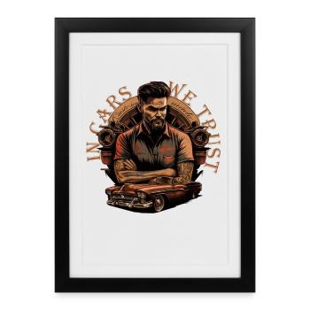 Oldtimer with lettering - Framed poster (27 × 37 cm) - black - Front