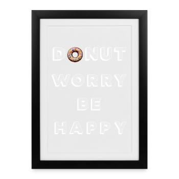 Donut Worry Be Happy - Affiche encadrée (27 × 37 cm) - noir - Devant
