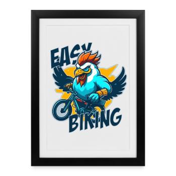 Rooster with bicycle and lettering - Framed poster (27 × 37 cm) - black - Front
